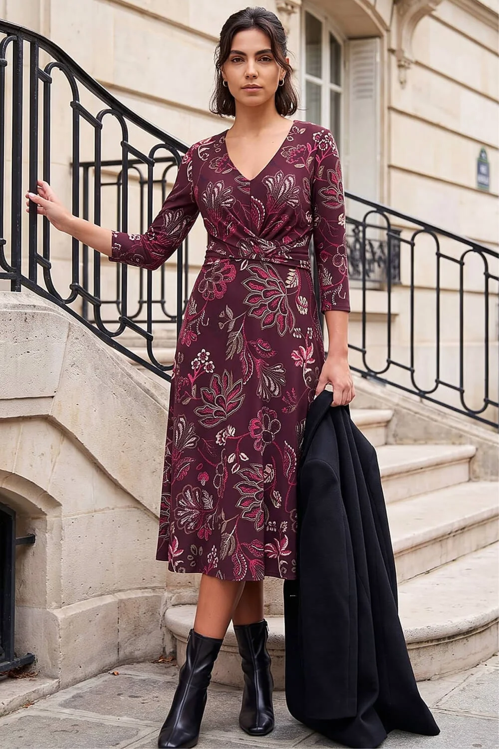 Roman Wine Floral Leaf Cross Dress - 12 Image 1