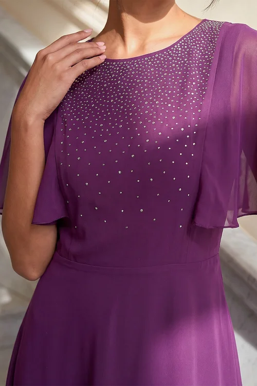 Roman Wine Petite Hotfix Cape Dress - 14 Image 4