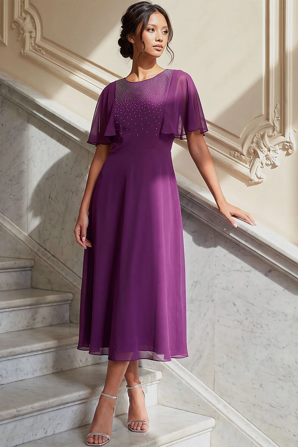 Roman Wine Petite Hotfix Cape Dress - 14 Image 2