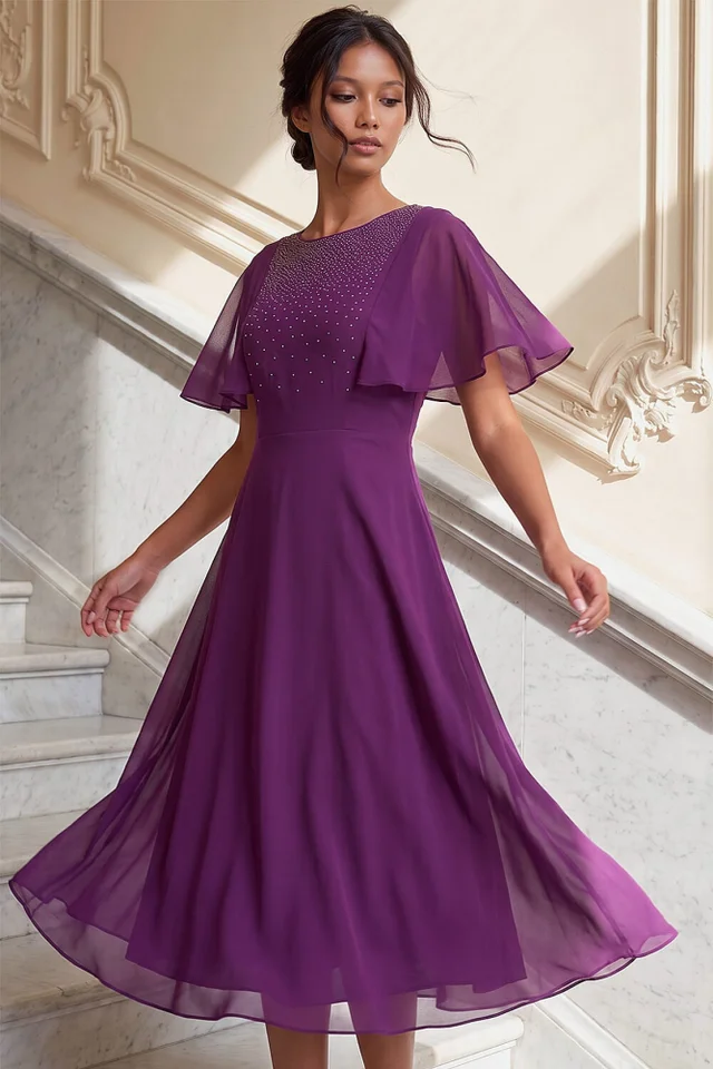 Roman Wine Petite Hotfix Cape Dress