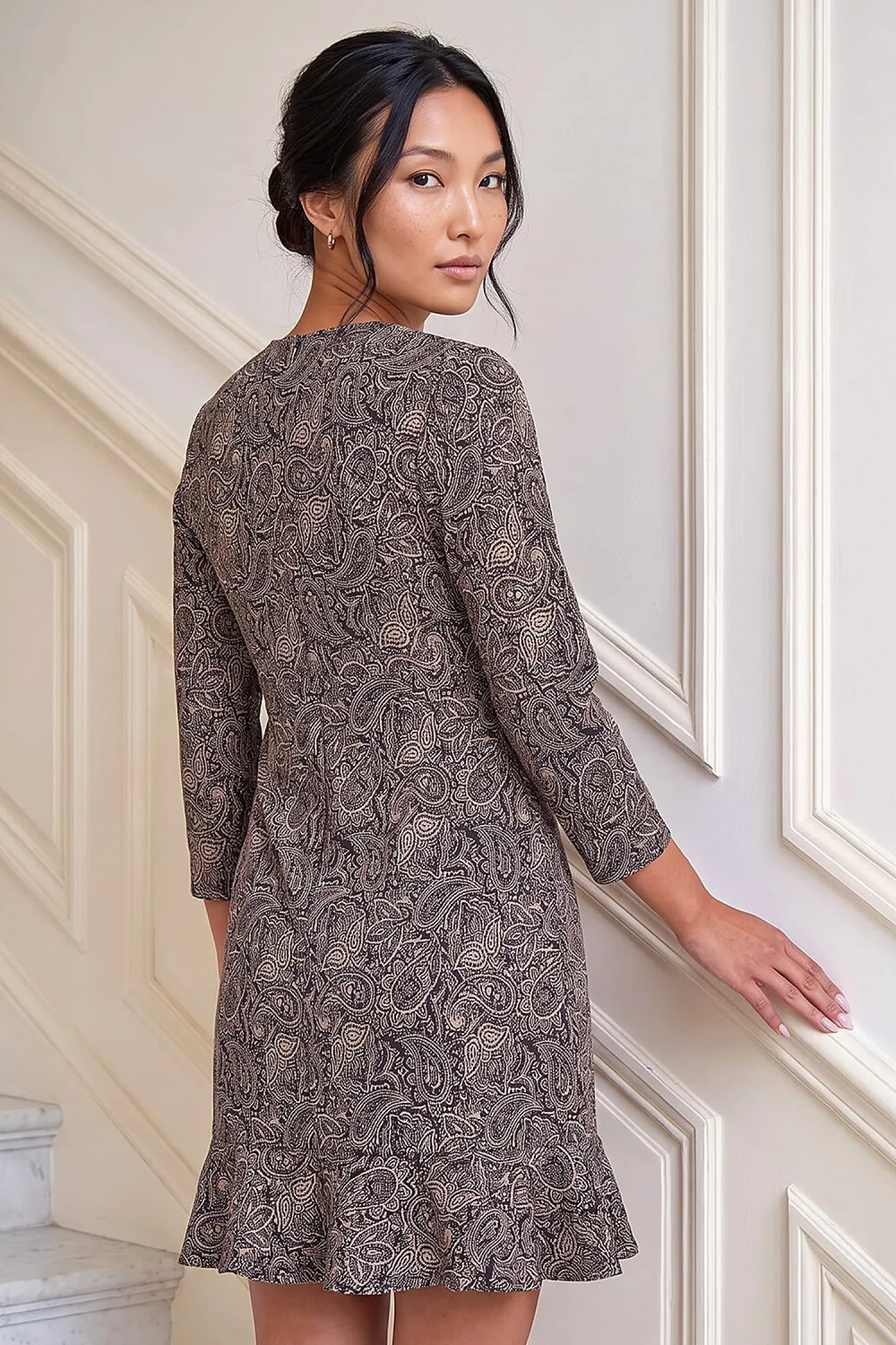 Roman Black Sequin Neck Frill Hem Dress - 12 Image 3