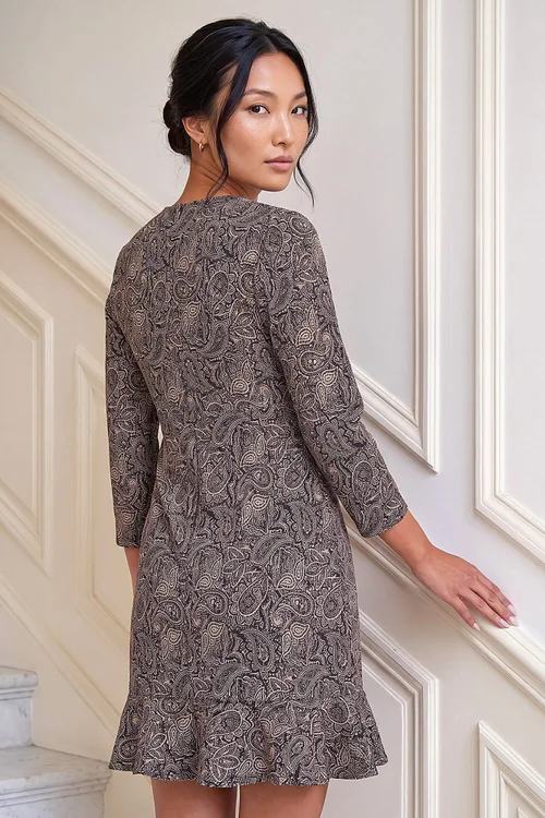 Roman Black Sequin Neck Frill Hem Dress - 12 Image 3