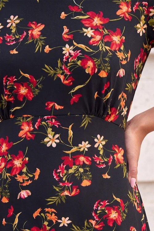 Roman Red Floral Print Short Dress - 16 Image 4