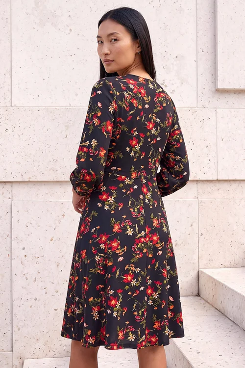 Roman Red Floral Print Short Dress - 16 Image 3