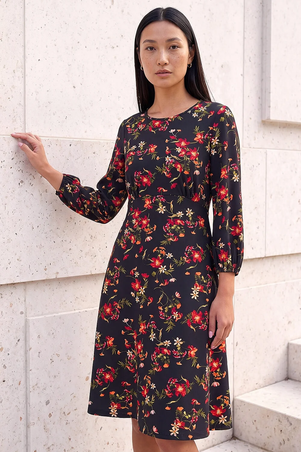 Roman Red Floral Print Short Dress - 16 Image 1