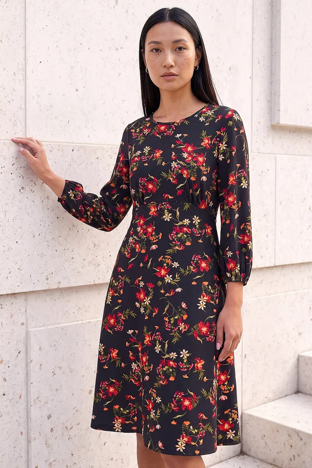 Roman Red Floral Print Short Dress