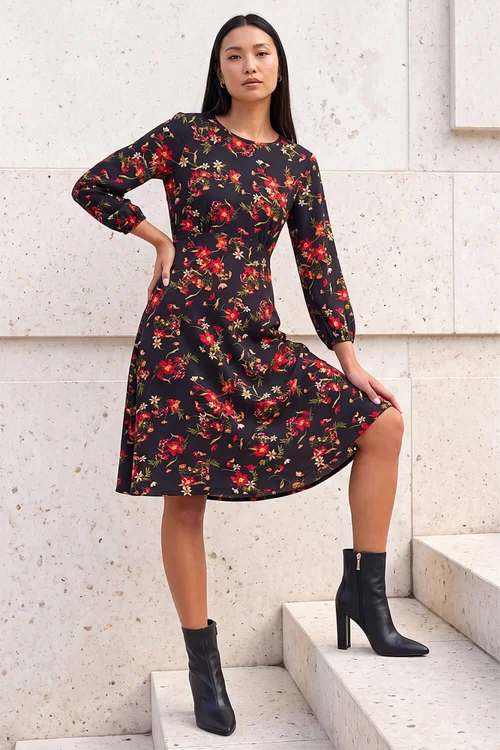 Roman Red Floral Print Short Dress - 16 Image 2