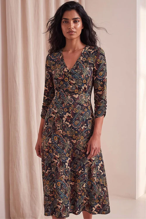 Roman Ochre Paisley Floral Midi Dress - 10 Image 1