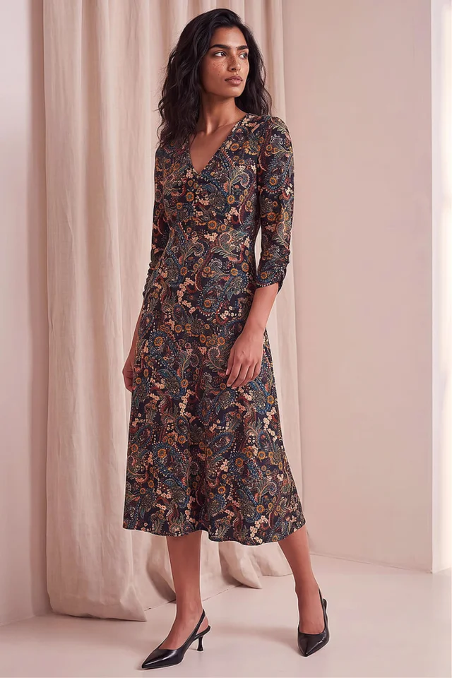 Roman Ochre Paisley Floral Midi Dress