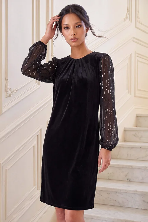 Roman Black Petite Hybrid Foil Dress - 8 Image 1