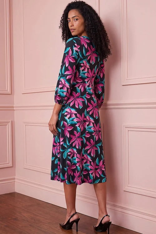 Roman Mauve Floral Leaf A-Line Midi Dress - 12 Image 3