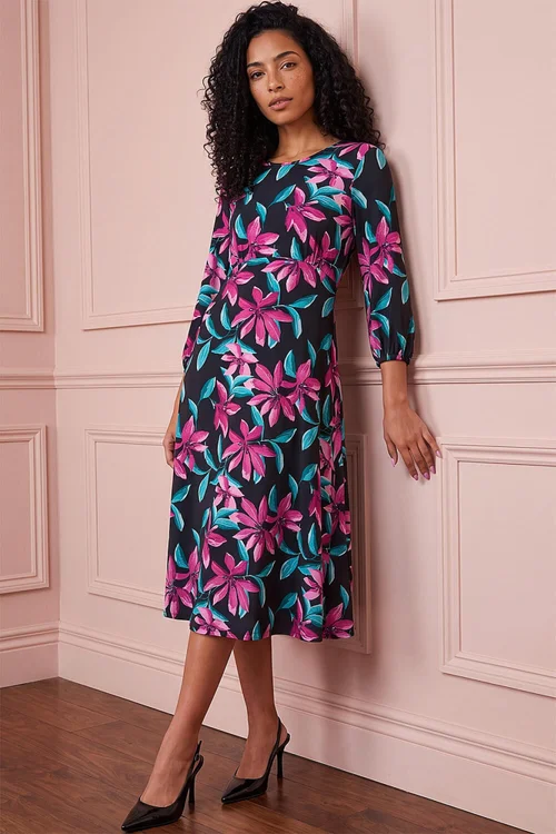 Roman Mauve Floral Leaf A-Line Midi Dress - 12 Image 2