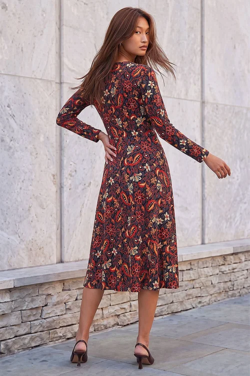 Roman Copper Floral Gathered Midi Dress - 18 Image 3