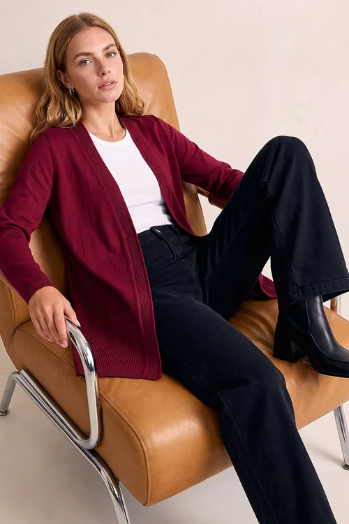 Roman Burgundy Detailed Rib Cardigan - 12 Image 2