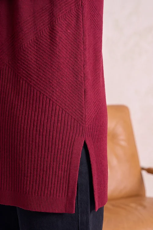 Roman Burgundy Detailed Rib Cardigan - 12 Image 4