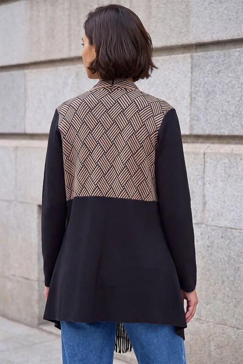 Roman Black Patterned Fringe Cardigan - 14 Image 3