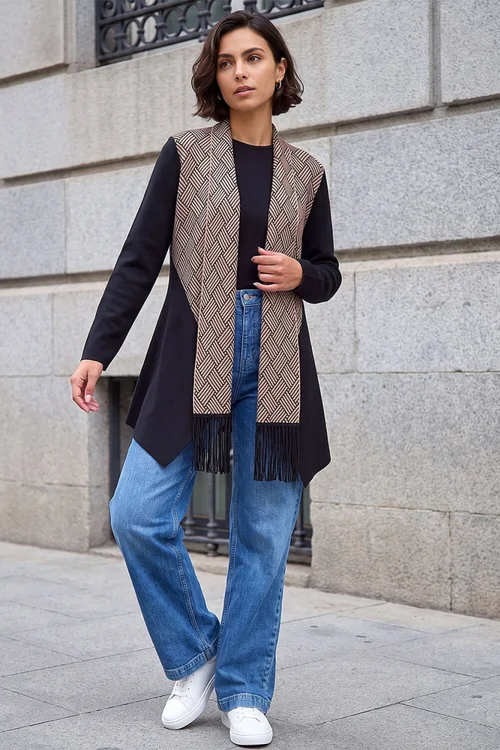 Roman Black Patterned Fringe Cardigan - 14 Image 2