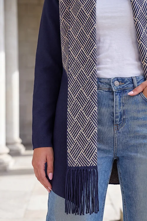 Roman Navy Patterned Fringe Cardigan - 18 Image 4