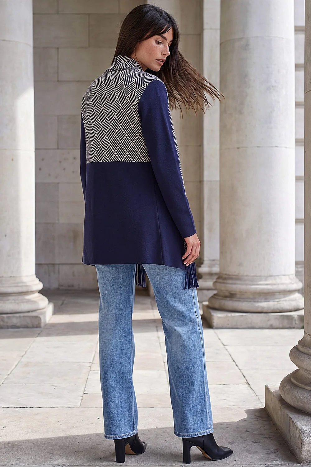 Roman Navy Patterned Fringe Cardigan - 18 Image 3