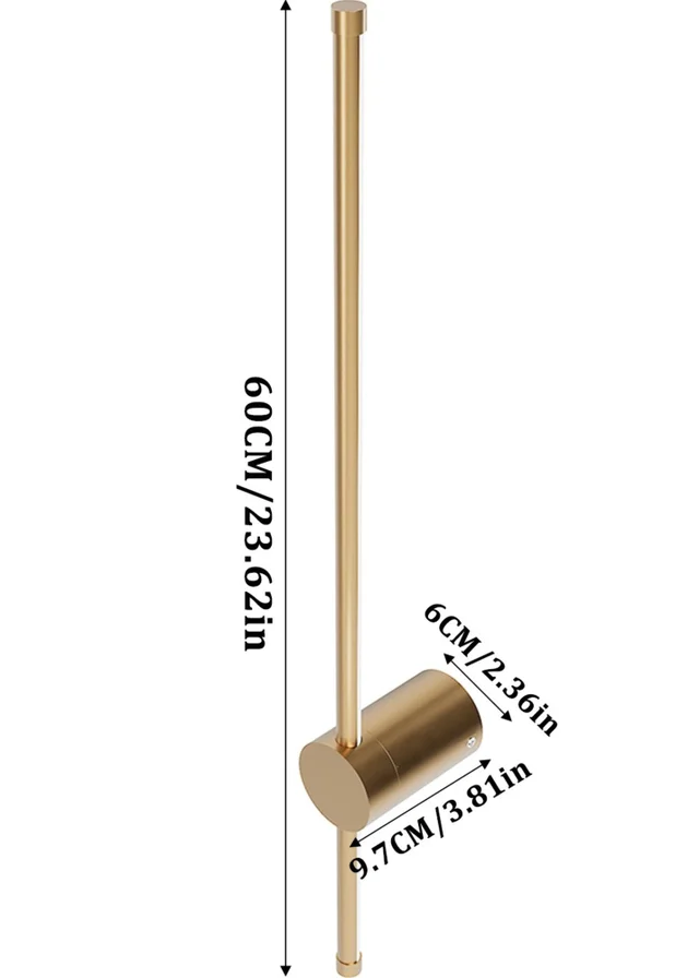 Kabinet Gold 360 Degree Rotatable LED Straight Wall Light 65x15x11cm