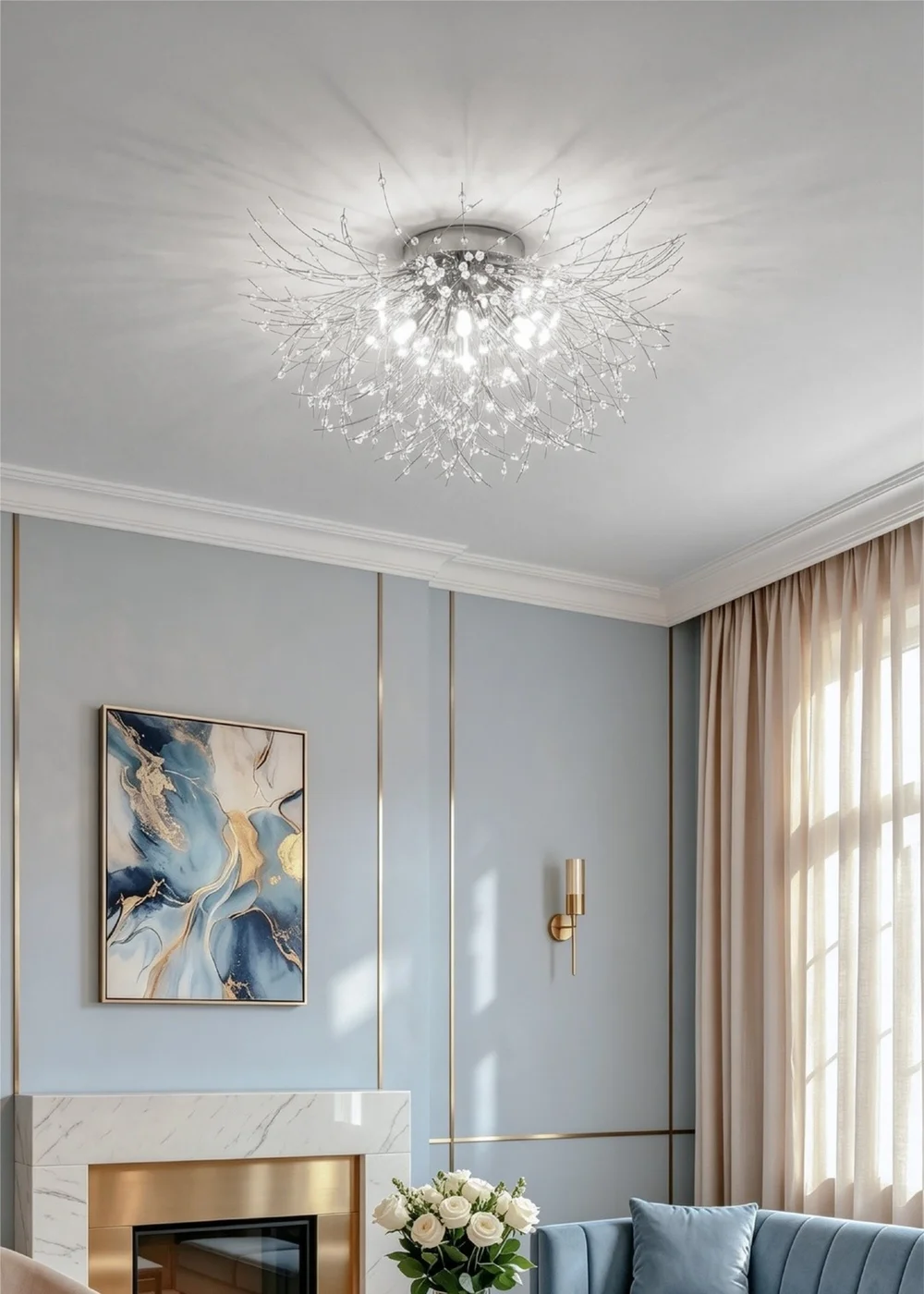 Kabinet Silver Sputnik Flush Mount Ceiling Light 50cm Dia - One Size Image 1