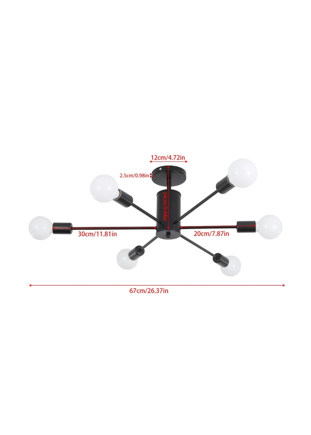 Kabinet Black Industrial Style 6-light Ceiling Light 37x14x15cm - One Size Image 2