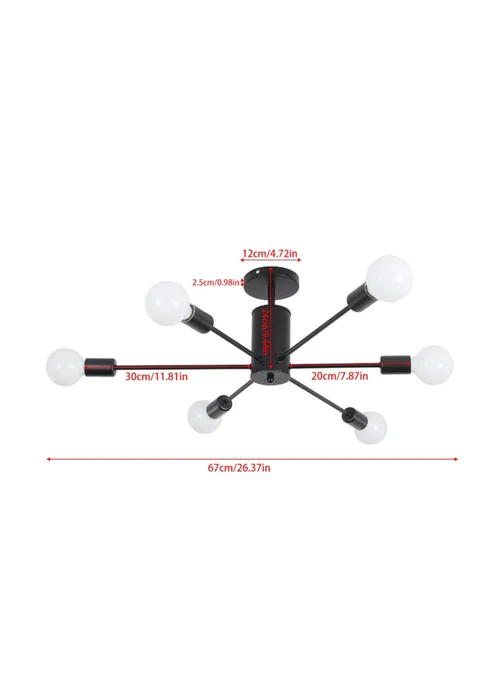 Kabinet Black Industrial Style 6-light Ceiling Light 37x14x15cm - One Size Image 2