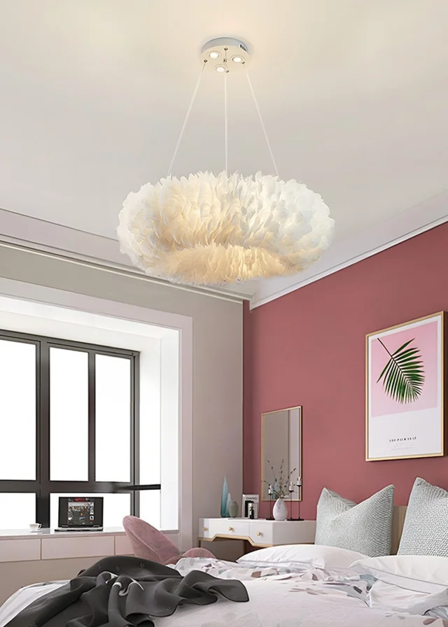 Kabinet White Chic Feather 6-light Pendant Light, 46x46x16cm
