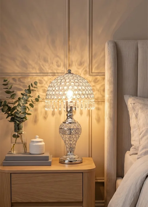 Kabinet Silver Umbrella Crystal Table Lamp 3 Colour Lights Polished 37x25x31cm - One Size Image 1