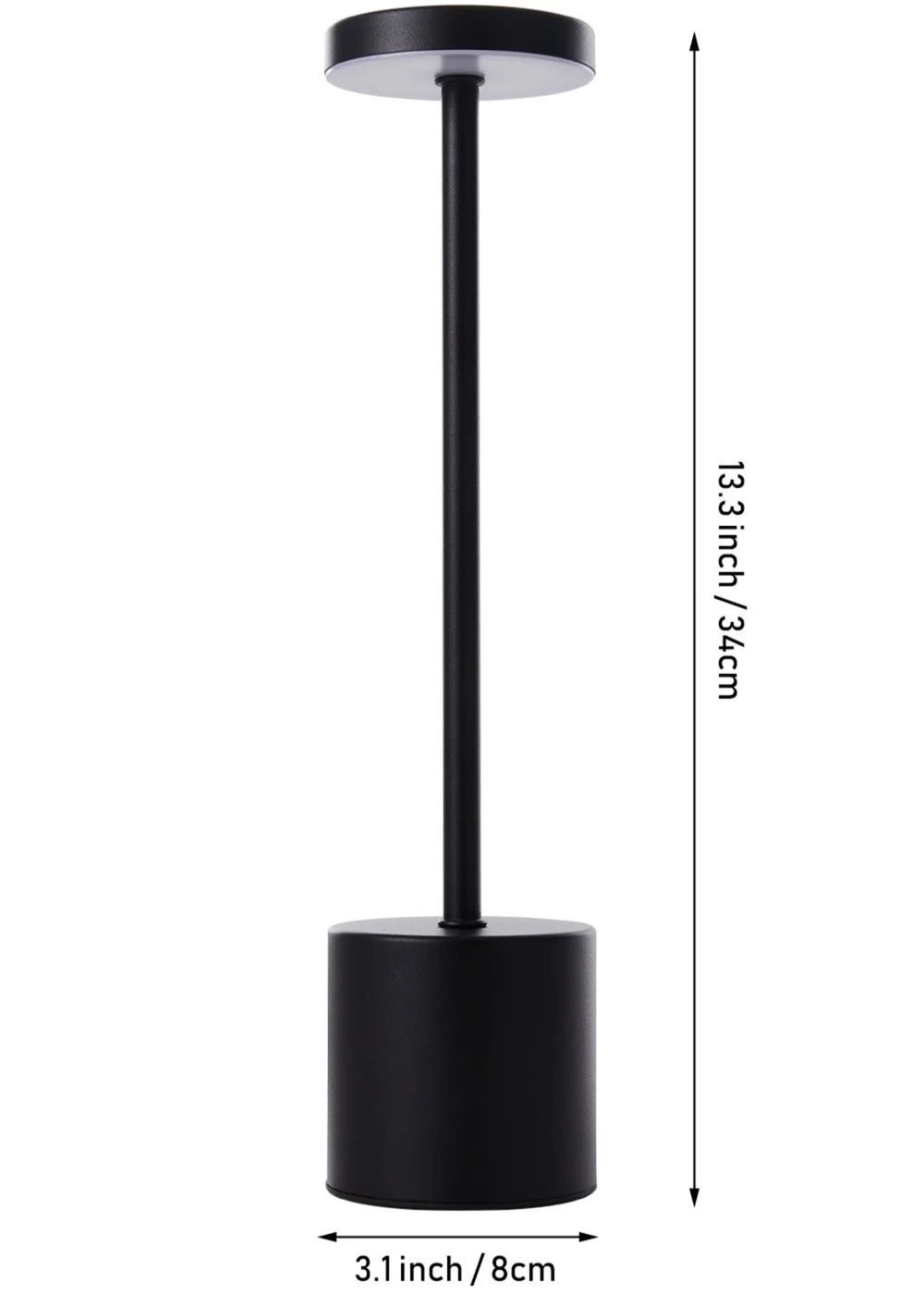 Kabinet Black Industrial-style Rechargeable Dimmable Table Lamp Night Light 9x9x36.5cm - One Size Image 2