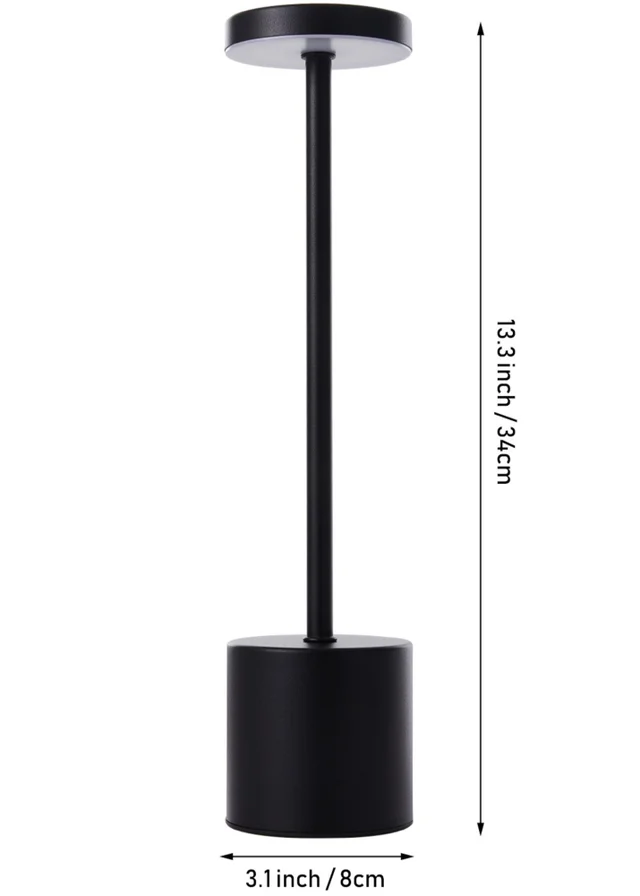 Kabinet Black Industrial-style Rechargeable Dimmable Table Lamp Night Light 9x9x36.5cm