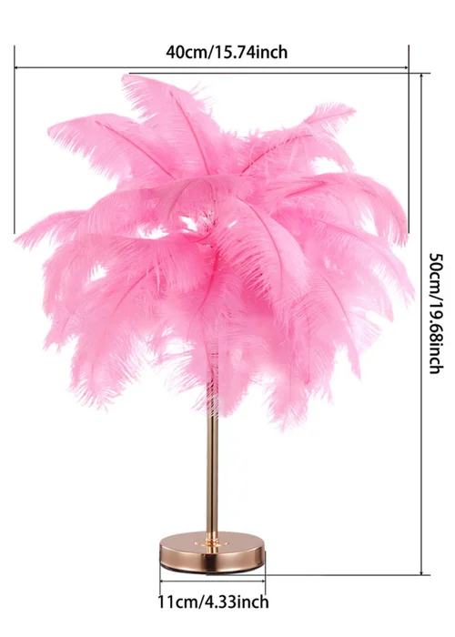 Kabinet Pink Feather Lampshade Table Lamp Fixtures Decor 15.5x15.5x33.5cm - One Size Image 2