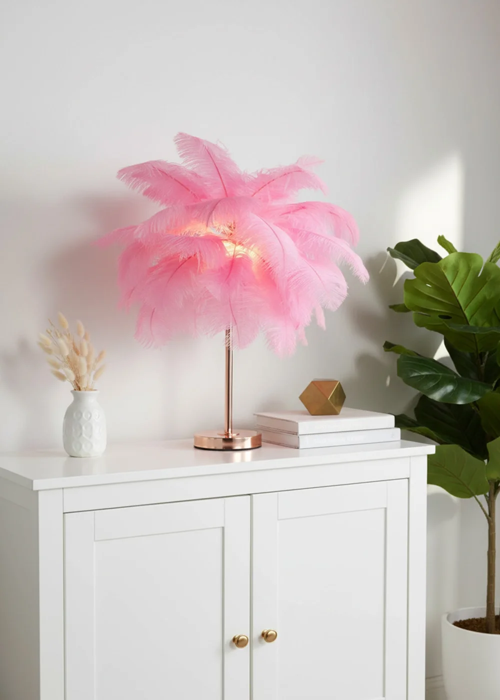 Kabinet Pink Feather Lampshade Table Lamp Fixtures Decor 15.5x15.5x33.5cm - One Size Image 1