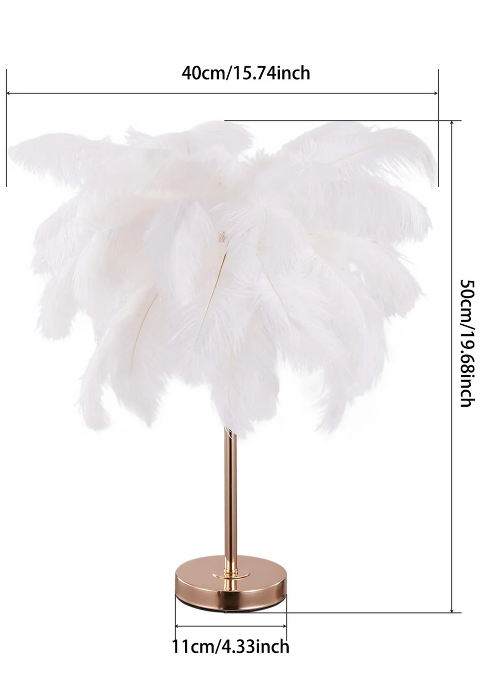 Kabinet White Modern Feather Lampshade Table Lamp Fixtures Decor 15.5x15.5x33.5cm - One Size Image 2