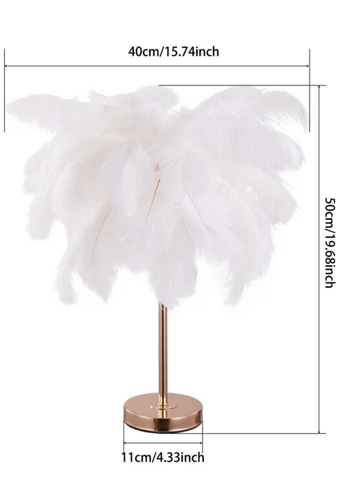 Kabinet White Modern Feather Lampshade Table Lamp Fixtures Decor 15.5x15.5x33.5cm - One Size Image 2