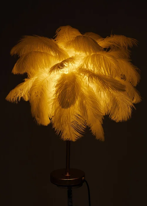 Kabinet White Modern Feather Lampshade Table Lamp Fixtures Decor 15.5x15.5x33.5cm - One Size Image 3
