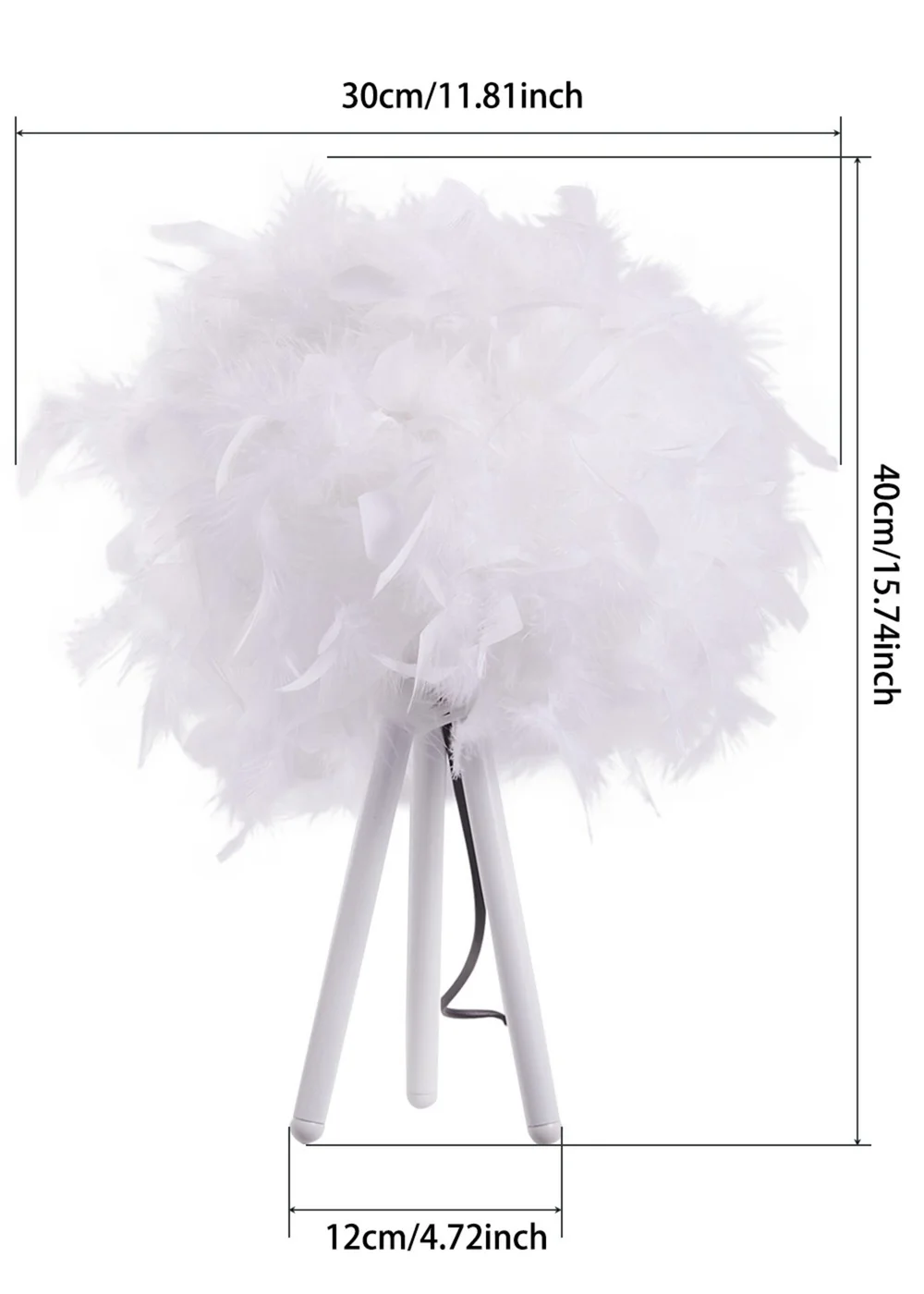 Kabinet White Feather Lampshade Tripod Table Lamp Fixtures Decor 21.5x21.5x10.5cm - One Size Image 2