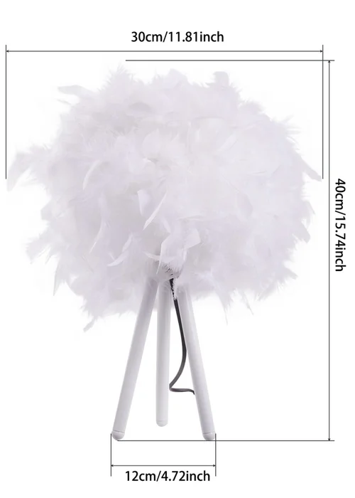 Kabinet White Feather Lampshade Tripod Table Lamp Fixtures Decor 21.5x21.5x10.5cm - One Size Image 2