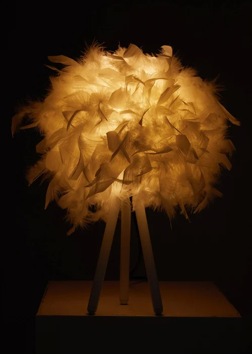 Kabinet White Feather Lampshade Tripod Table Lamp Fixtures Decor 21.5x21.5x10.5cm - One Size Image 3