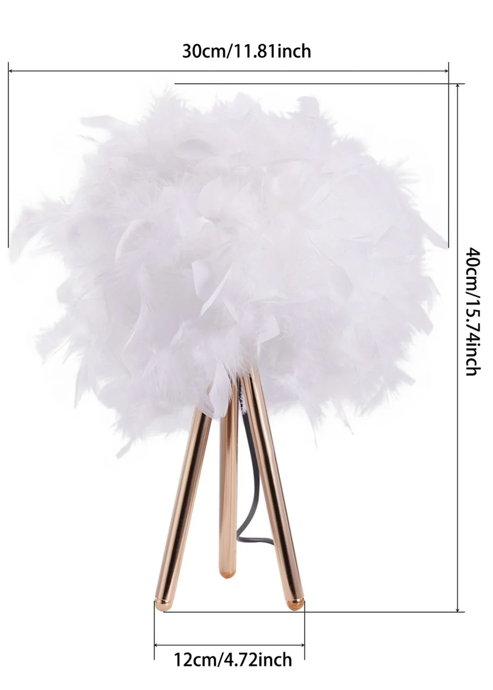 Kabinet Gold Feather Lampshade Tripod Table Lamp Fixtures Decor 21.5x21.5x10.5cm - One Size Image 2