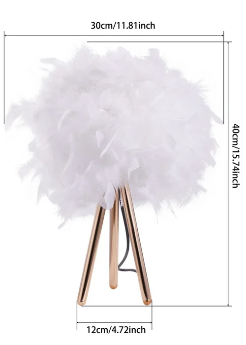 Kabinet Gold Feather Lampshade Tripod Table Lamp Fixtures Decor 21.5x21.5x10.5cm - One Size Image 2