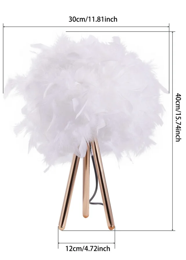 Kabinet Gold Feather Lampshade Tripod Table Lamp Fixtures Decor 21.5x21.5x10.5cm