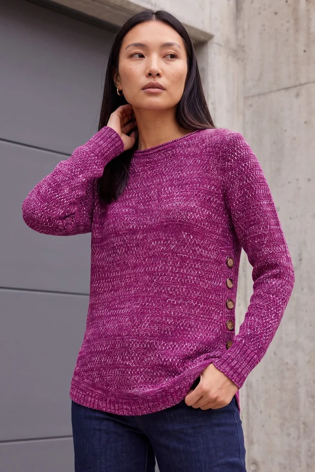 Roman Magenta Shimmer Curved Hem Jumper