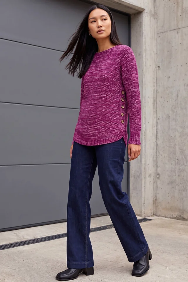 Roman Magenta Shimmer Curved Hem Jumper