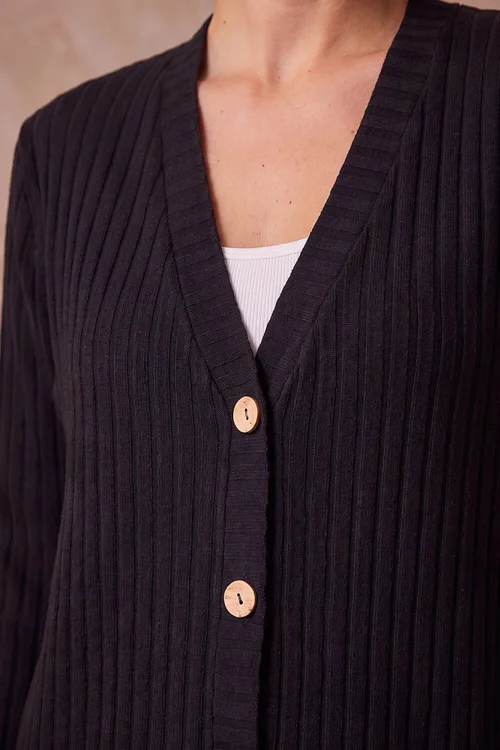 Roman Black Ribbed Jersey Cardigan - 18 Image 4