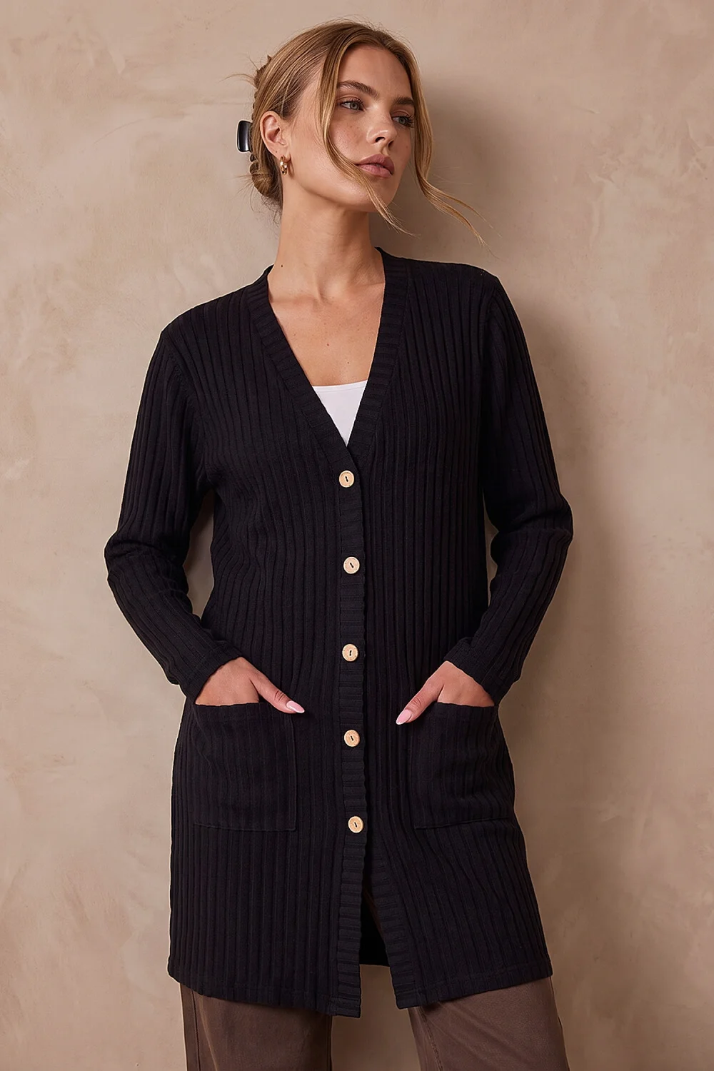 Roman Black Ribbed Jersey Cardigan - 18 Image 1