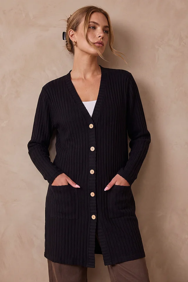 Roman Black Ribbed Jersey Cardigan