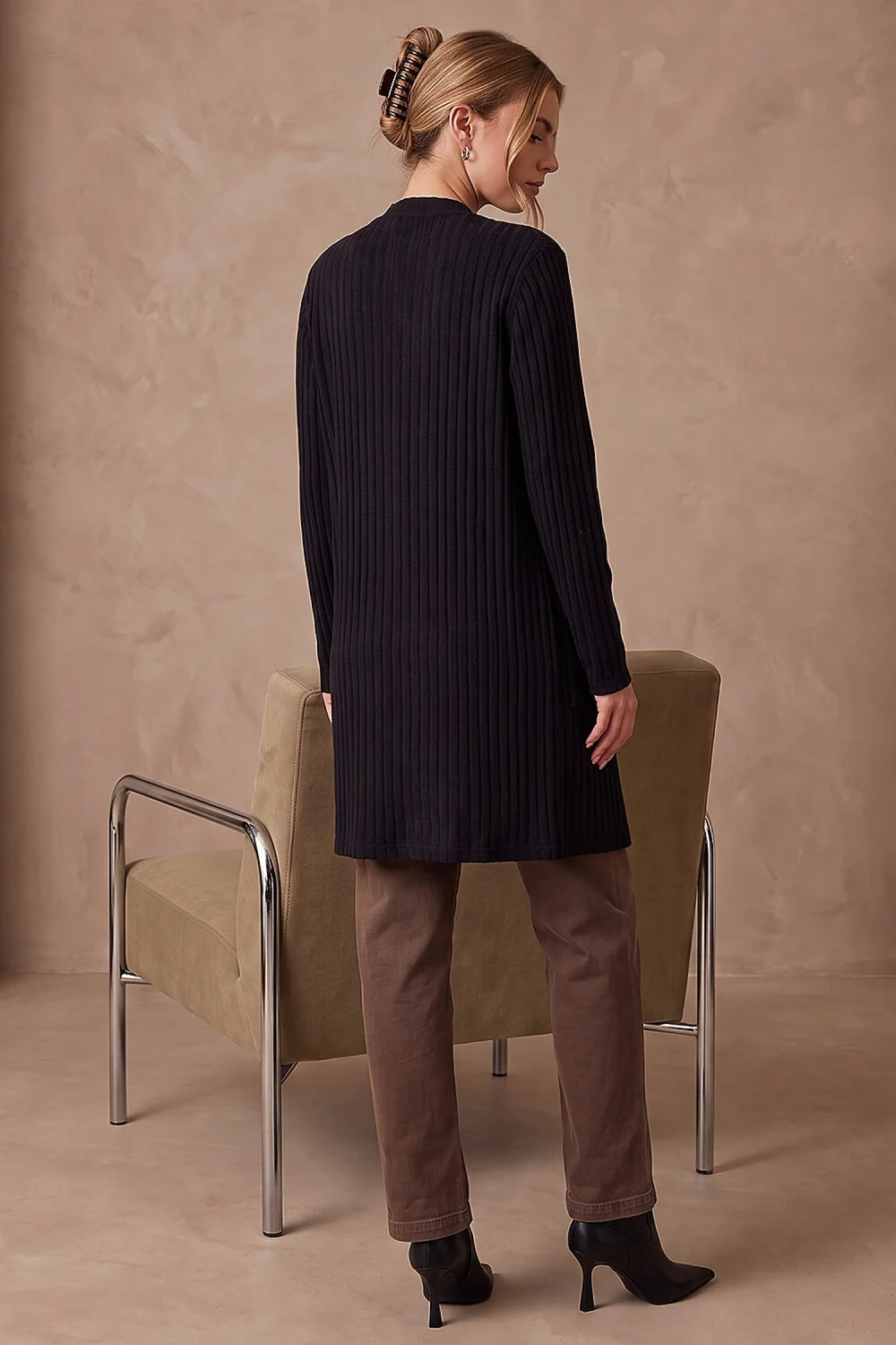 Roman Black Ribbed Jersey Cardigan - 18 Image 3
