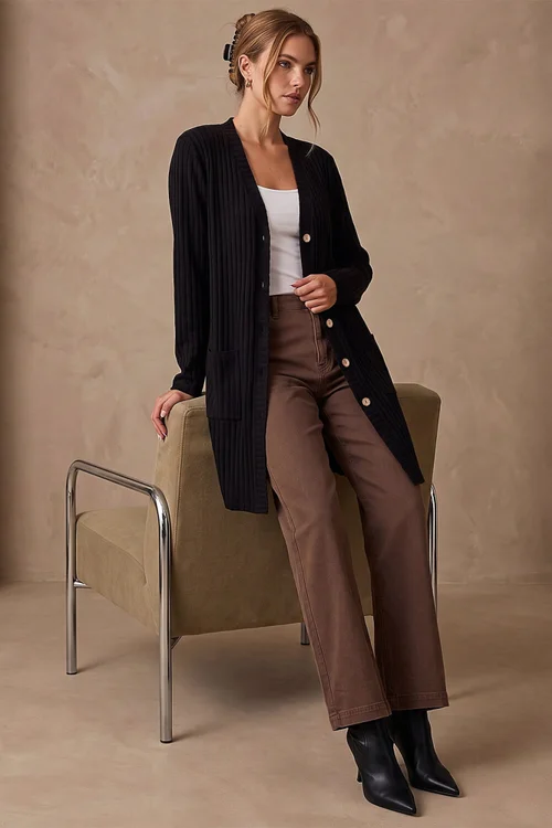 Roman Black Ribbed Jersey Cardigan - 18 Image 2