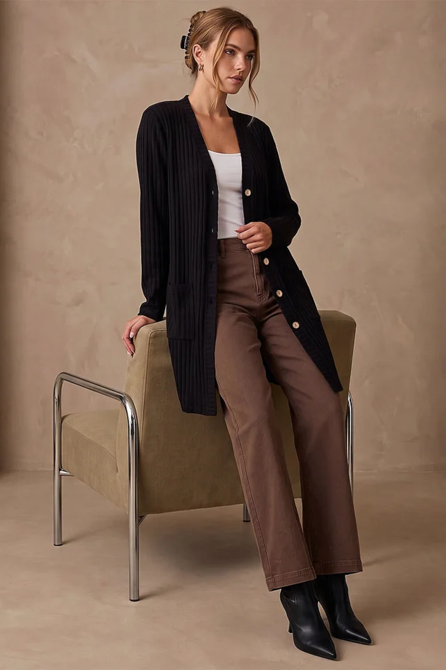 Roman Black Ribbed Jersey Cardigan
